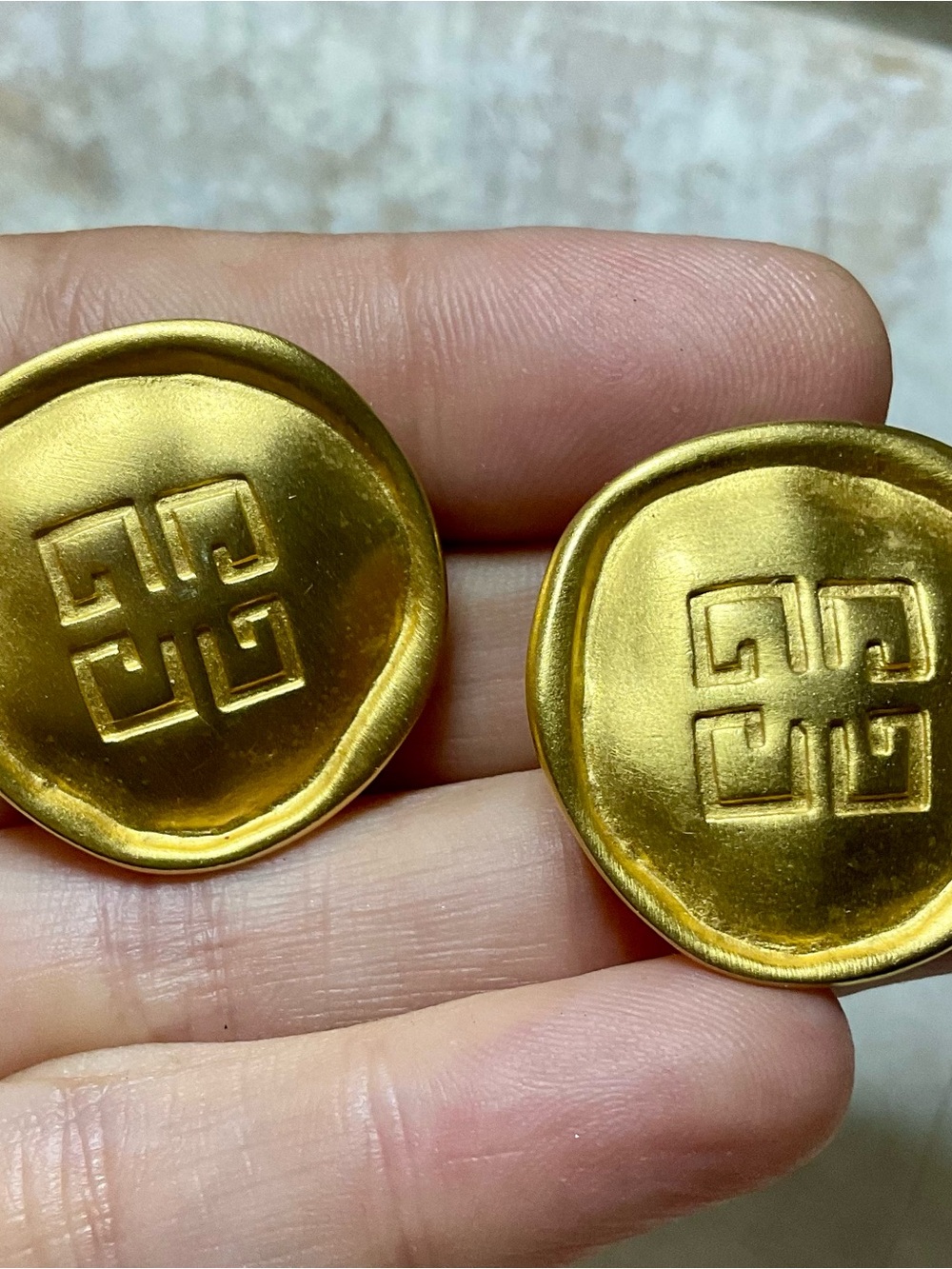 Vintage Givenchy Gold Brushed 4G Logo Statement Clip-On Earrings